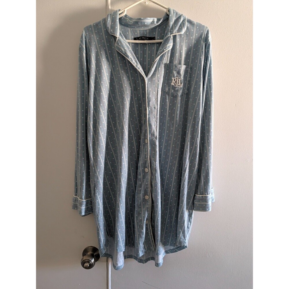 Lauren Ralph Lauren Nightgown Sleepwear Womens Size XL Blue Striped Cotton Blend
